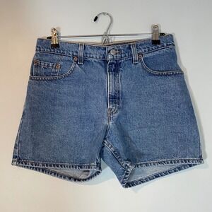 Vintage Levis High Waisted Denim Shorts Medium Wash Blue USA Size 9 JR 1999 Y2K